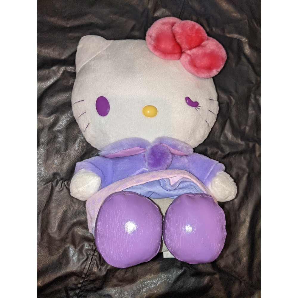 Hello Kitty Winking Plush Seated 12 Inches Purple Outfit  Pink Bow